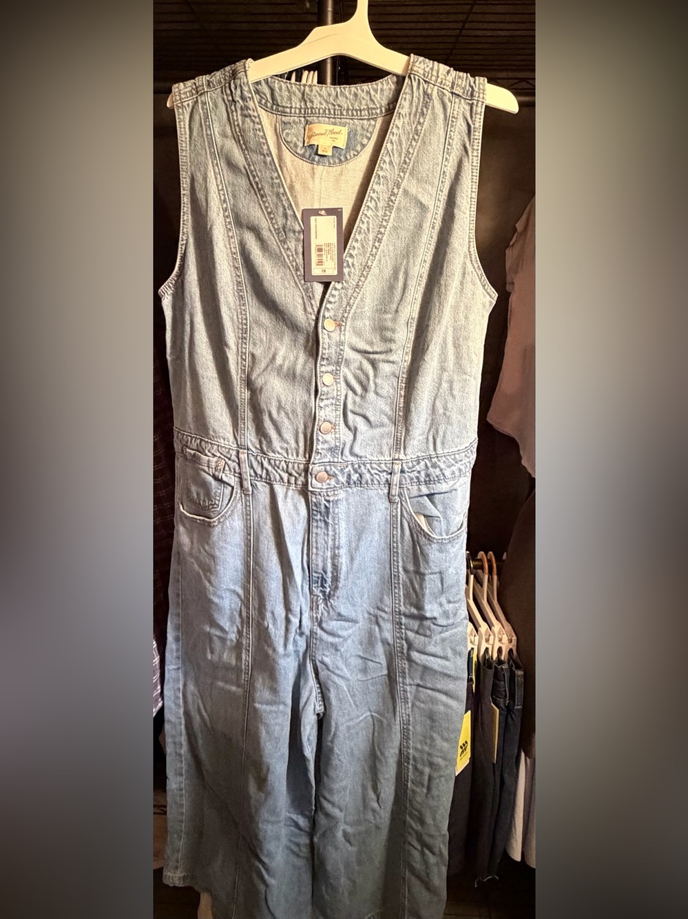 Light Wash Denim Button-Front Jumpsuit